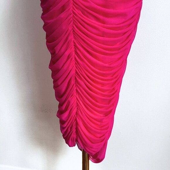 ARITZIA BABATON LUXOR FUCHSIA PINK RUCHED MESH DRESS - 0 - Picture 7 of 13